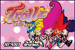 Trollz: Hair Affair title screen for GameBoy Advance